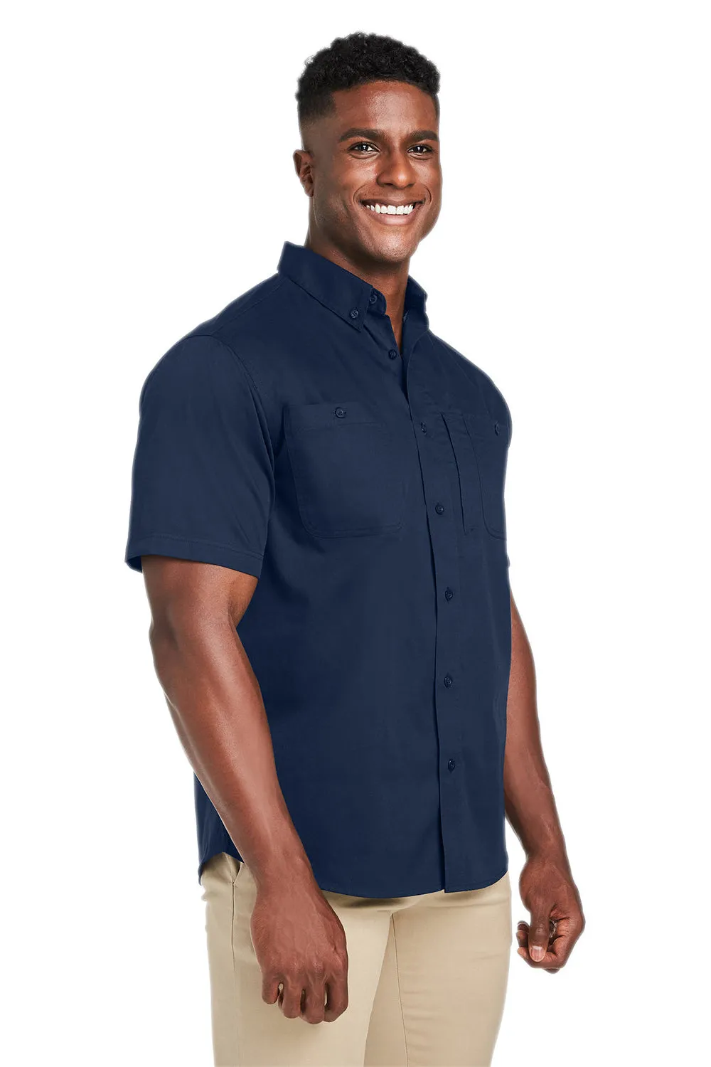 Harriton Mens Advantage Wrinkle Resistant Short Sleeve Button Down Shirt w/ Double Pockets - Dark Navy Blue