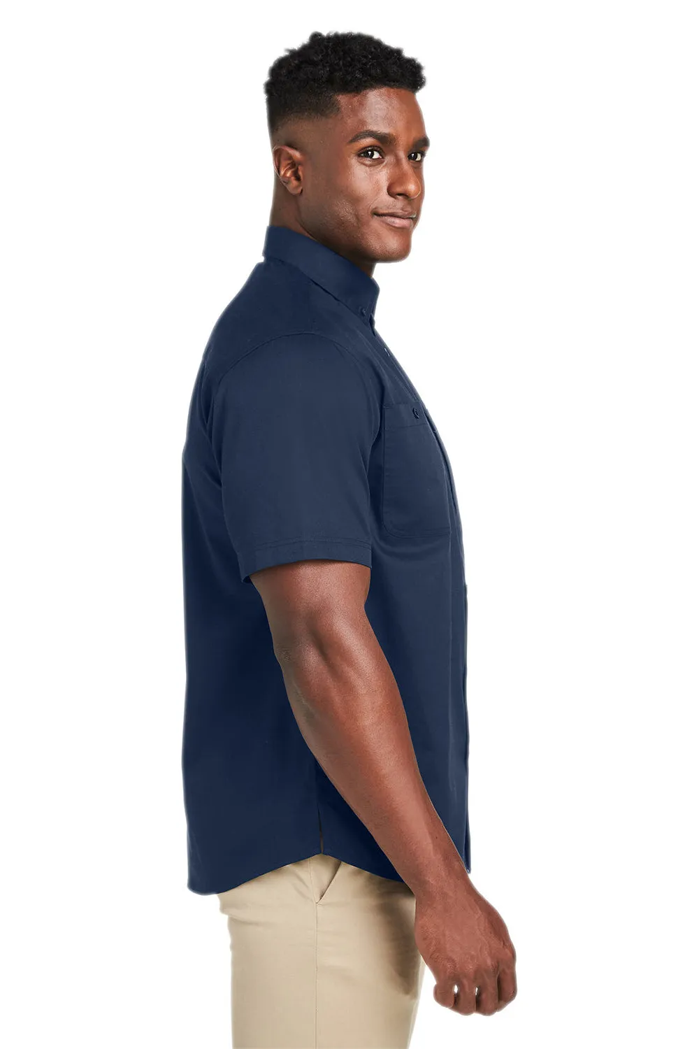 Harriton Mens Advantage Wrinkle Resistant Short Sleeve Button Down Shirt w/ Double Pockets - Dark Navy Blue