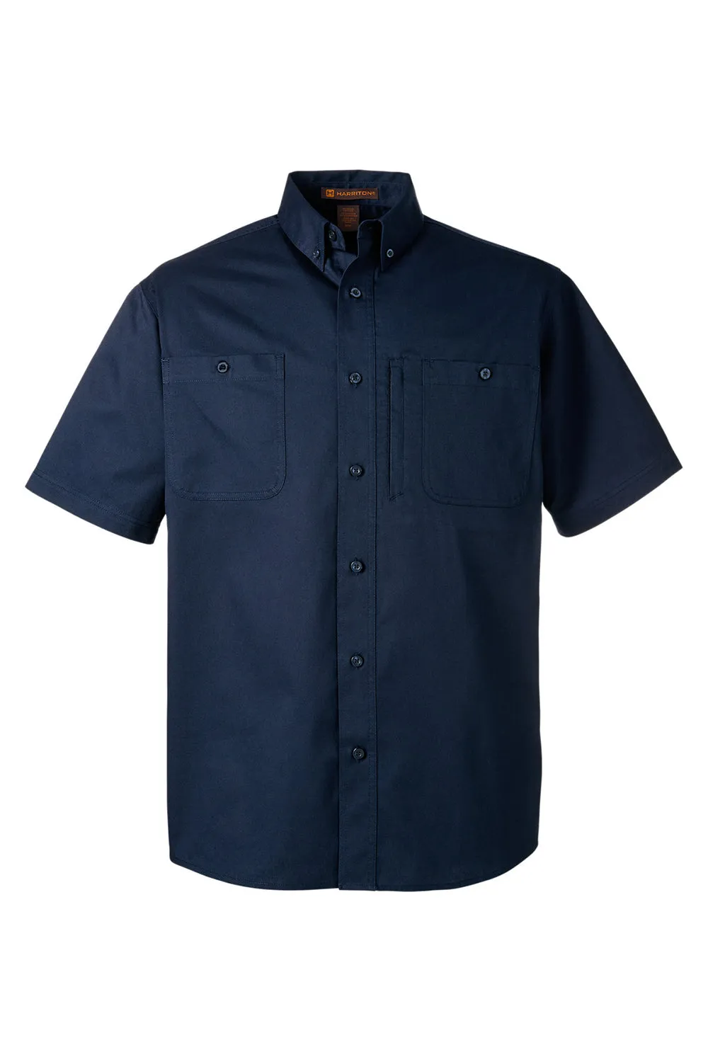 Harriton Mens Advantage Wrinkle Resistant Short Sleeve Button Down Shirt w/ Double Pockets - Dark Navy Blue
