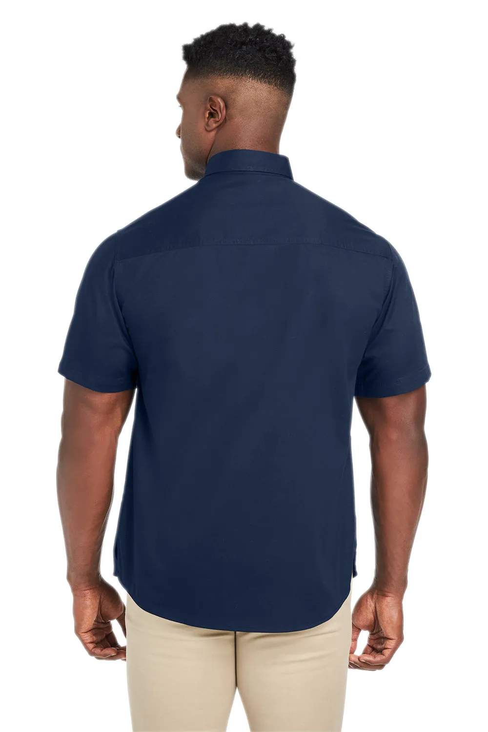 Harriton Mens Advantage Wrinkle Resistant Short Sleeve Button Down Shirt w/ Double Pockets - Dark Navy Blue