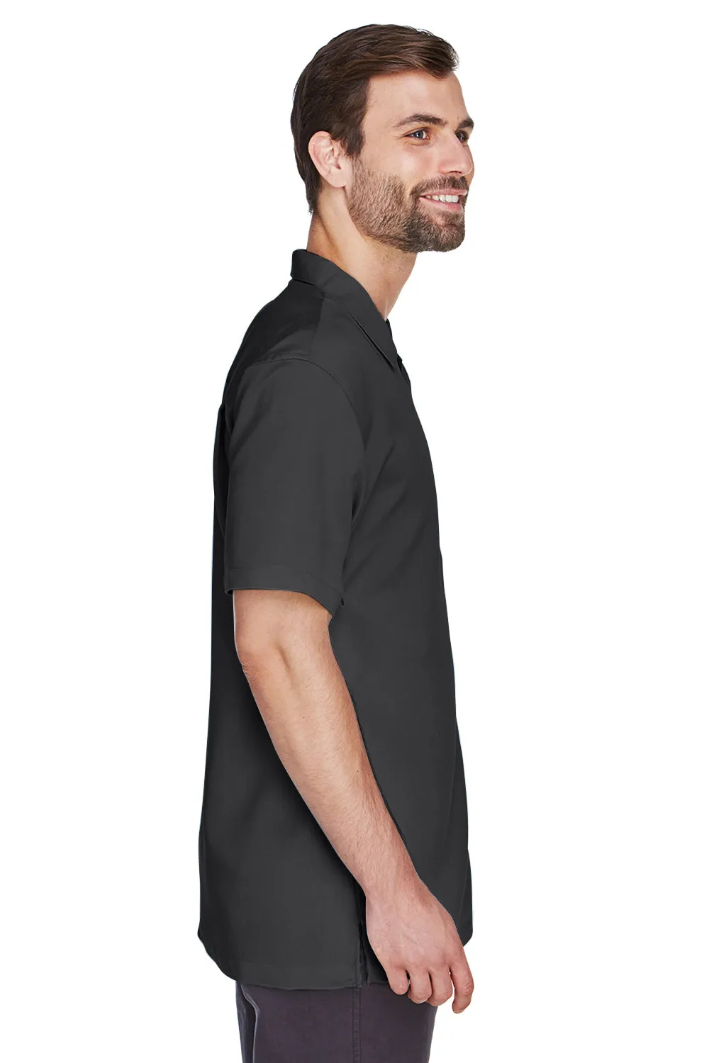 Harriton Mens Bahama Wrinkle Resistant Short Sleeve Button Down Camp Shirt w/ Pocket - Black
