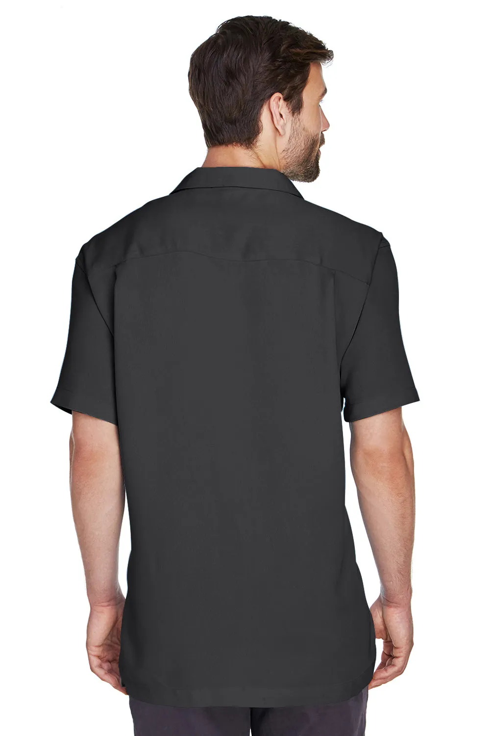 Harriton Mens Bahama Wrinkle Resistant Short Sleeve Button Down Camp Shirt w/ Pocket - Black