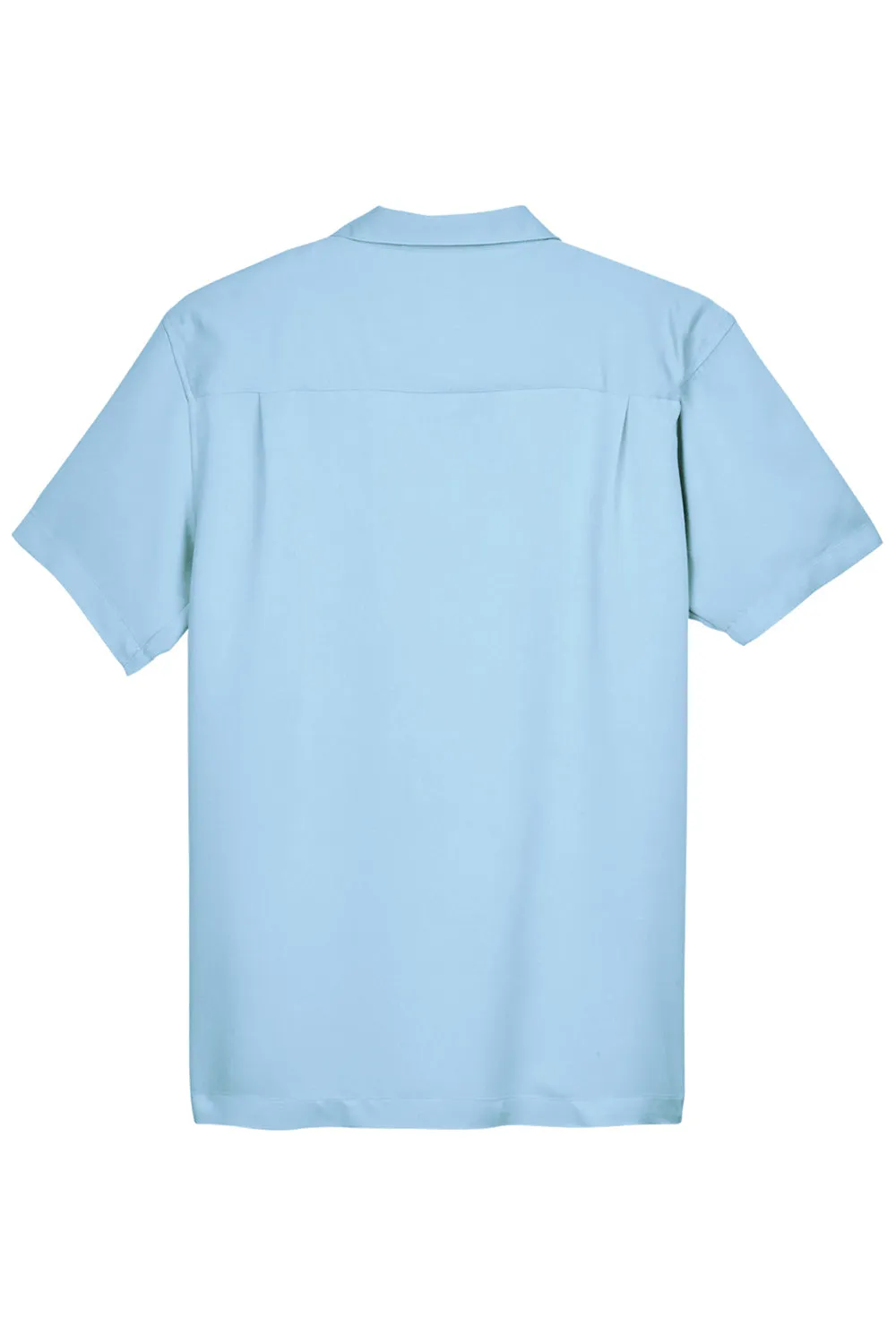 Harriton Mens Bahama Wrinkle Resistant Short Sleeve Button Down Camp Shirt w/ Pocket - Cloud Blue