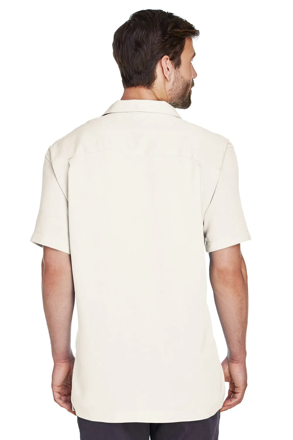 Harriton Mens Bahama Wrinkle Resistant Short Sleeve Button Down Camp Shirt w/ Pocket - Cream