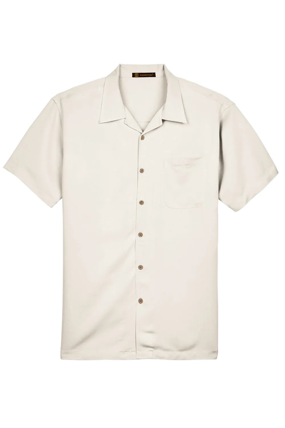 Harriton Mens Bahama Wrinkle Resistant Short Sleeve Button Down Camp Shirt w/ Pocket - Cream