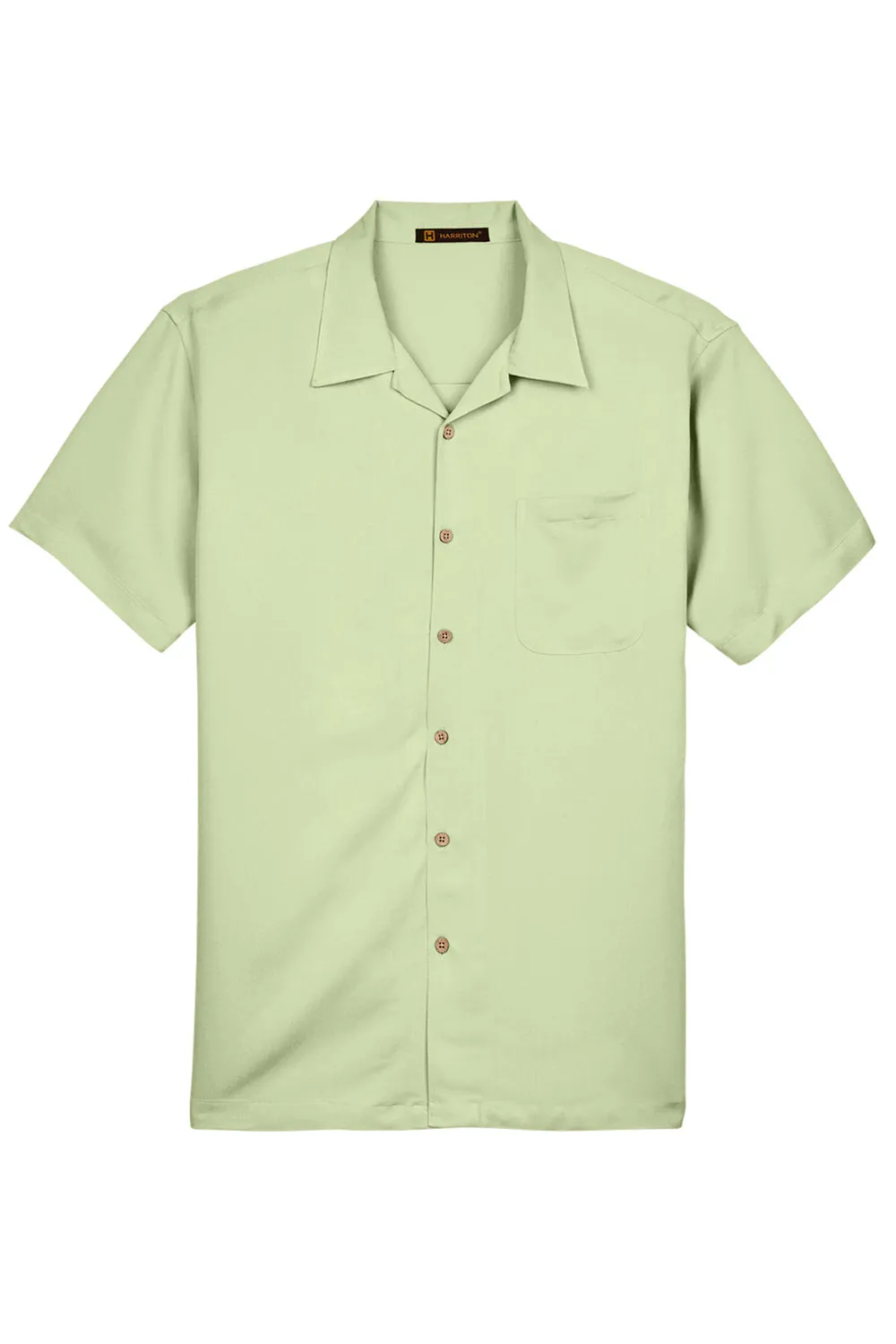Harriton Mens Bahama Wrinkle Resistant Short Sleeve Button Down Camp Shirt w/ Pocket - Mist Green