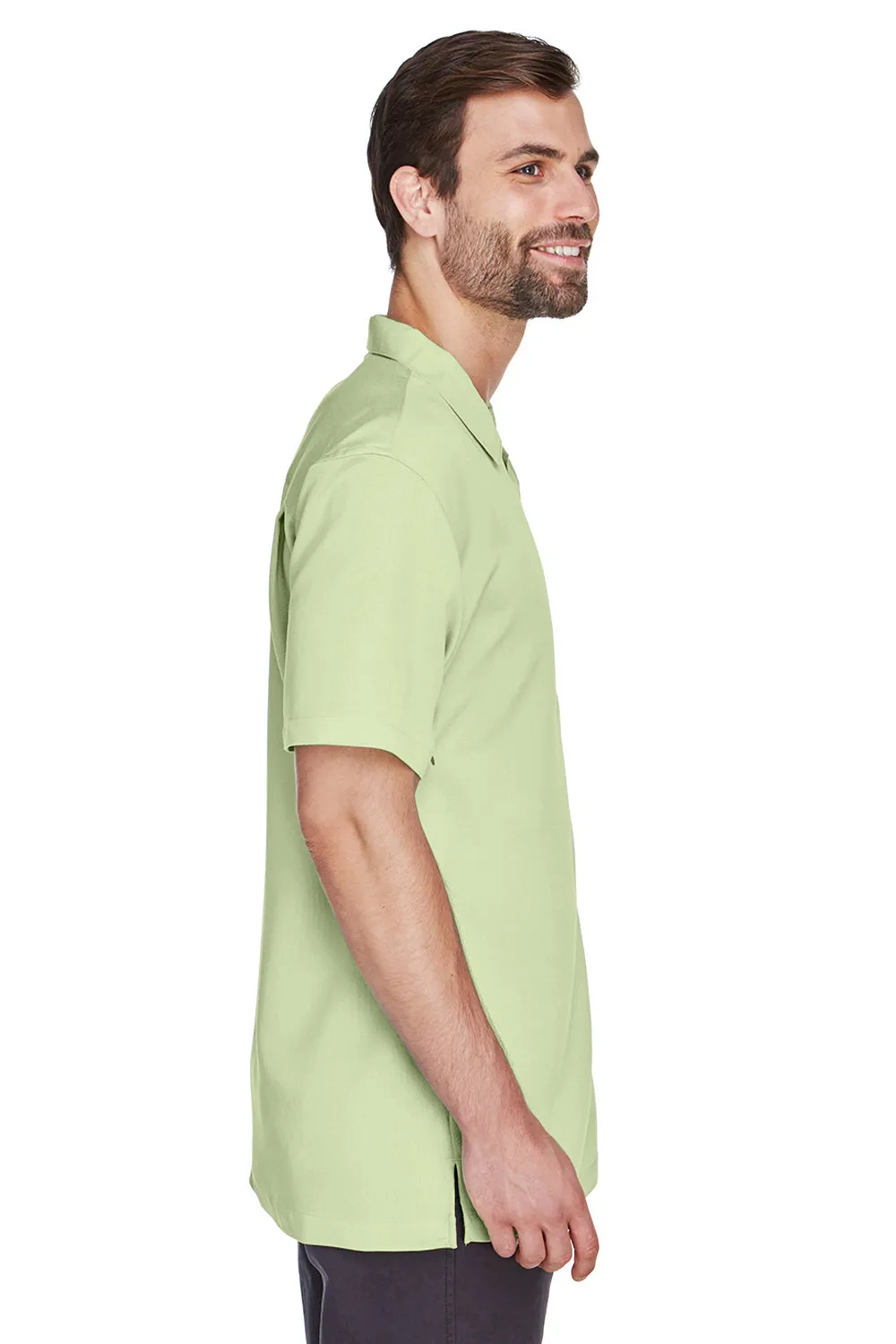 Harriton Mens Bahama Wrinkle Resistant Short Sleeve Button Down Camp Shirt w/ Pocket - Mist Green