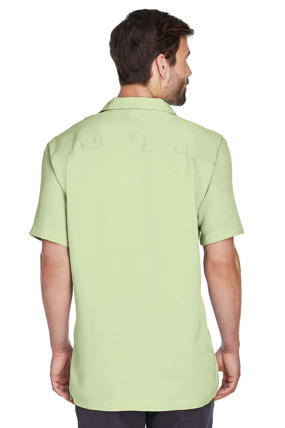 Harriton Mens Bahama Wrinkle Resistant Short Sleeve Button Down Camp Shirt w/ Pocket - Mist Green