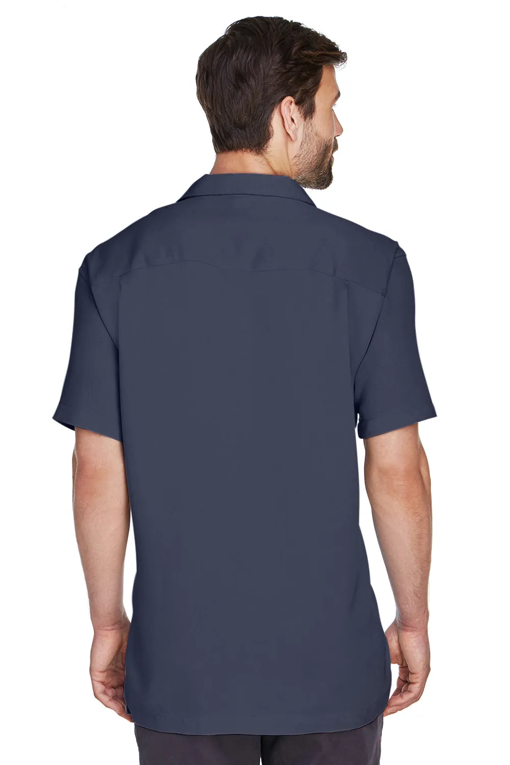 Harriton Mens Bahama Wrinkle Resistant Short Sleeve Button Down Camp Shirt w/ Pocket - Navy Blue
