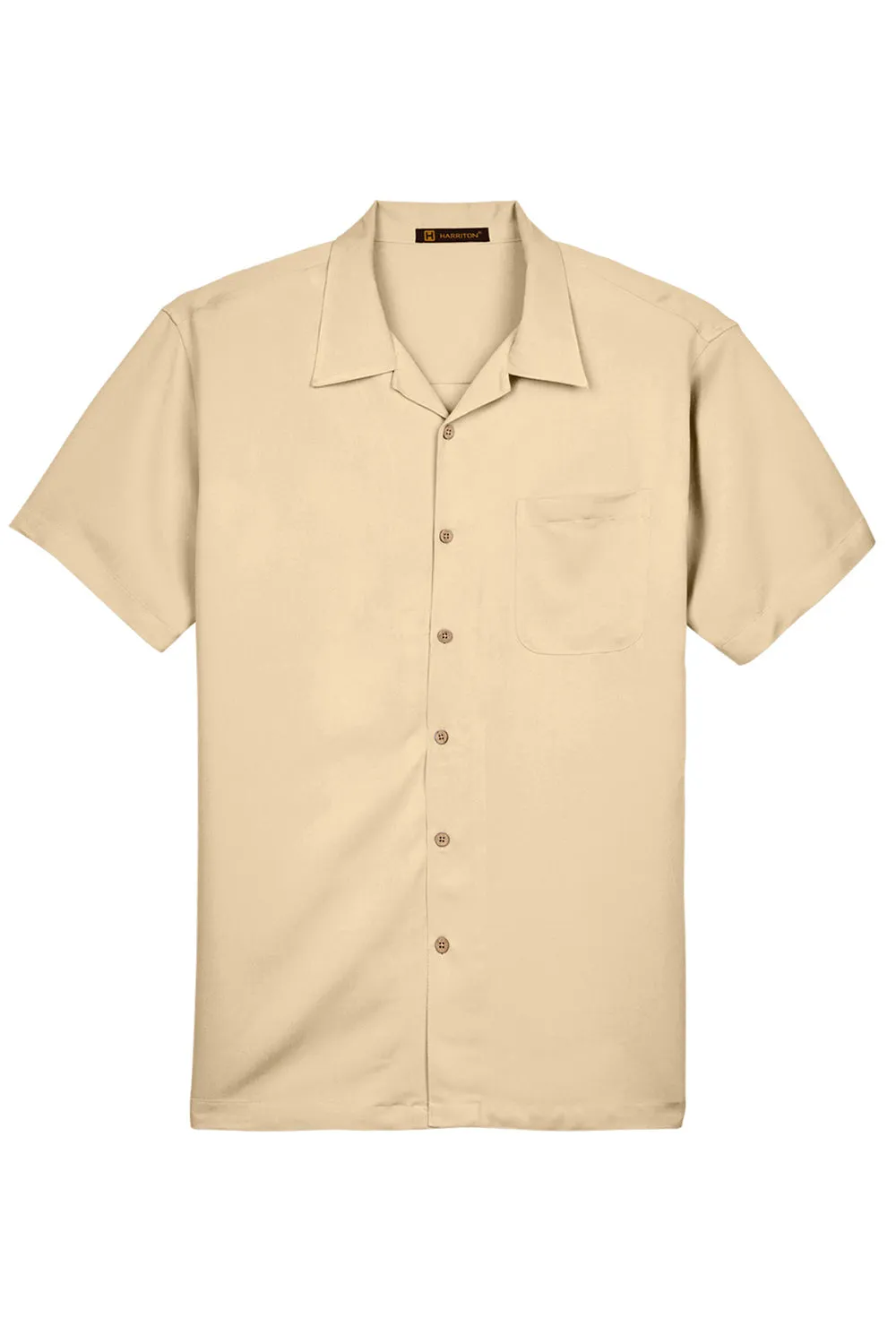Harriton Mens Bahama Wrinkle Resistant Short Sleeve Button Down Camp Shirt w/ Pocket - Sand