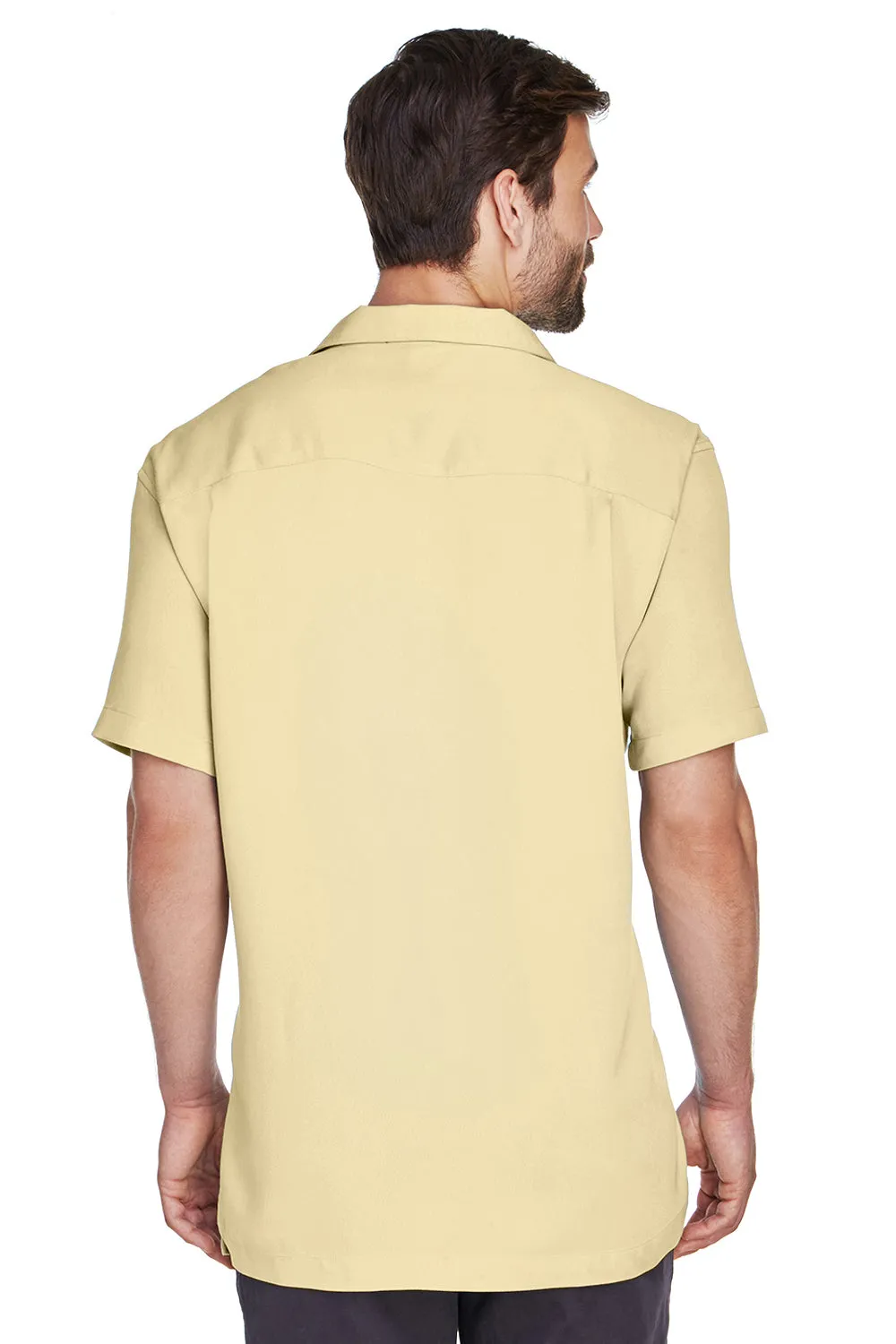 Harriton Mens Bahama Wrinkle Resistant Short Sleeve Button Down Camp Shirt w/ Pocket - Sand