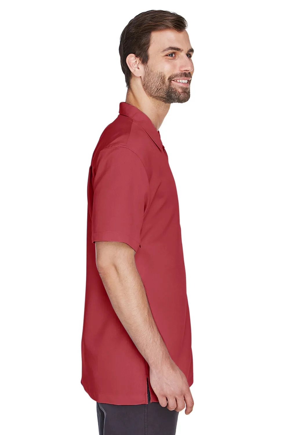 Harriton Mens Bahama Wrinkle Resistant Short Sleeve Button Down Camp Shirt w/ Pocket - Tile Red - Closeout
