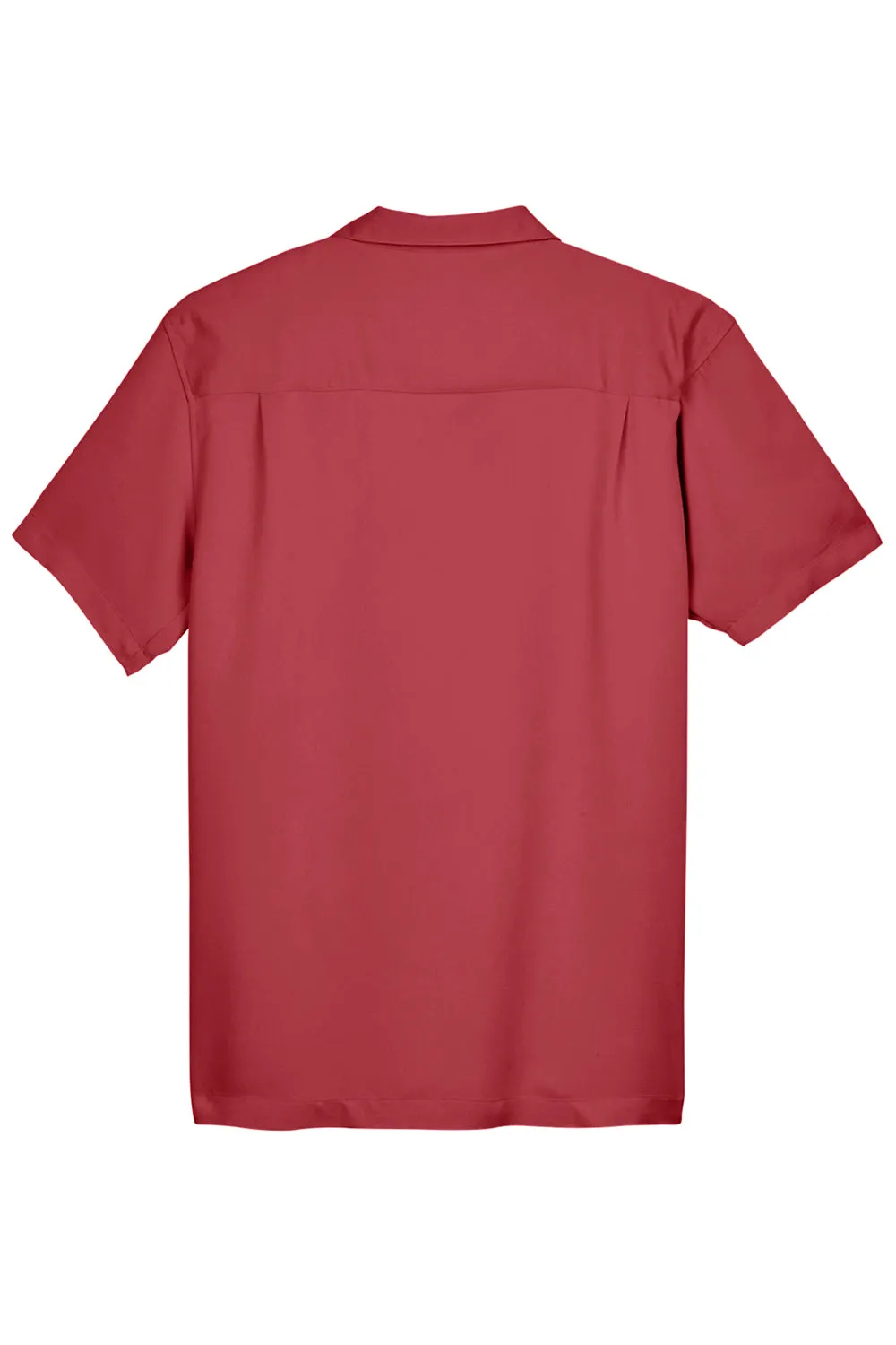 Harriton Mens Bahama Wrinkle Resistant Short Sleeve Button Down Camp Shirt w/ Pocket - Tile Red - Closeout