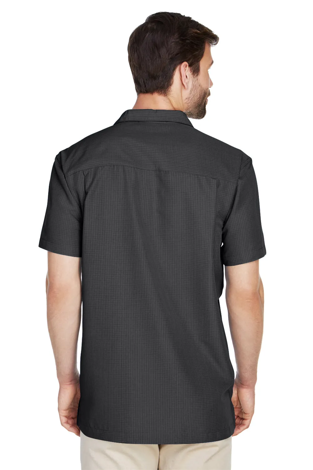 Harriton Mens Barbados Wrinkle Resistant Short Sleeve Button Down Camp Shirt w/ Pocket - Black