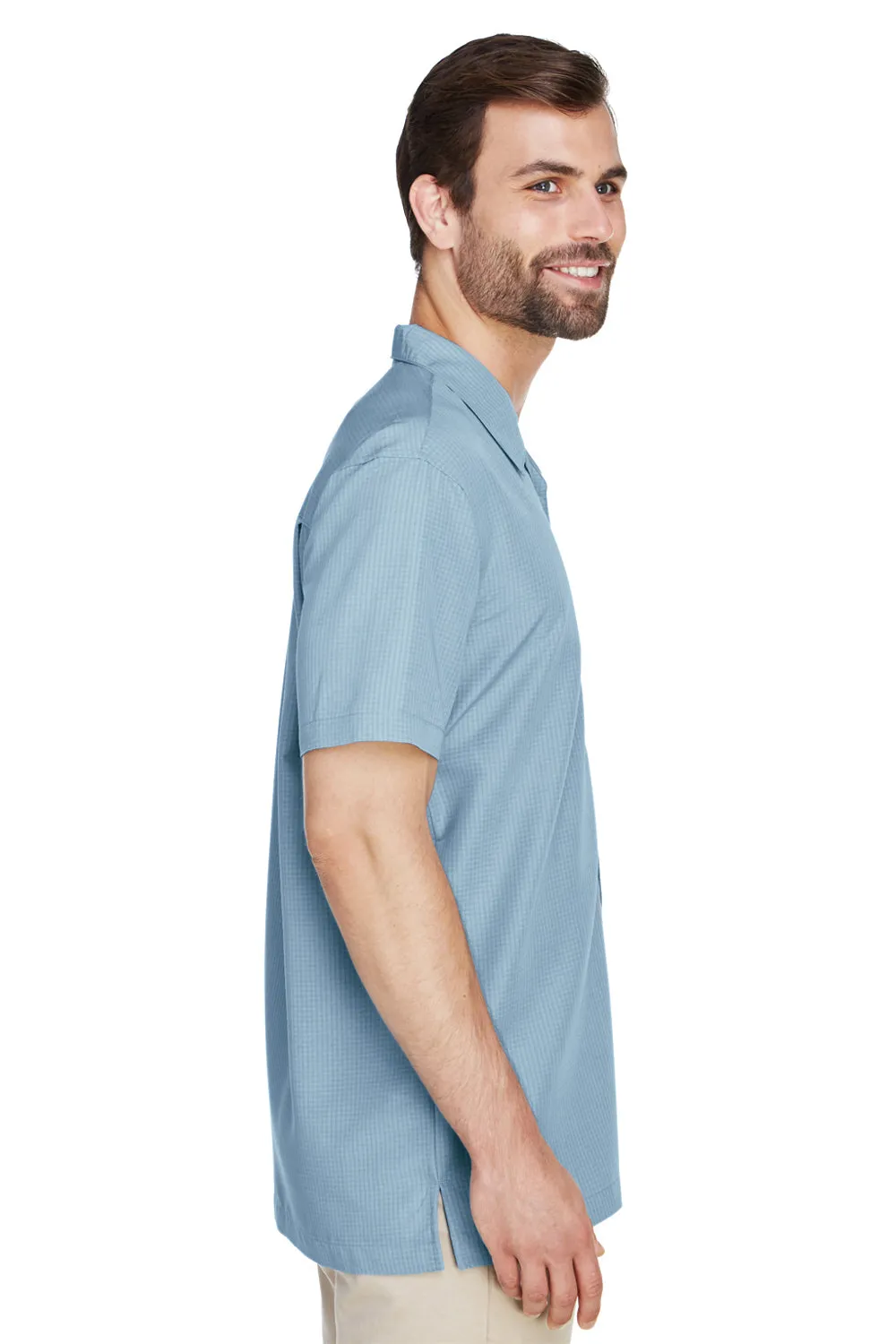 Harriton Mens Barbados Wrinkle Resistant Short Sleeve Button Down Camp Shirt w/ Pocket - Cloud Blue