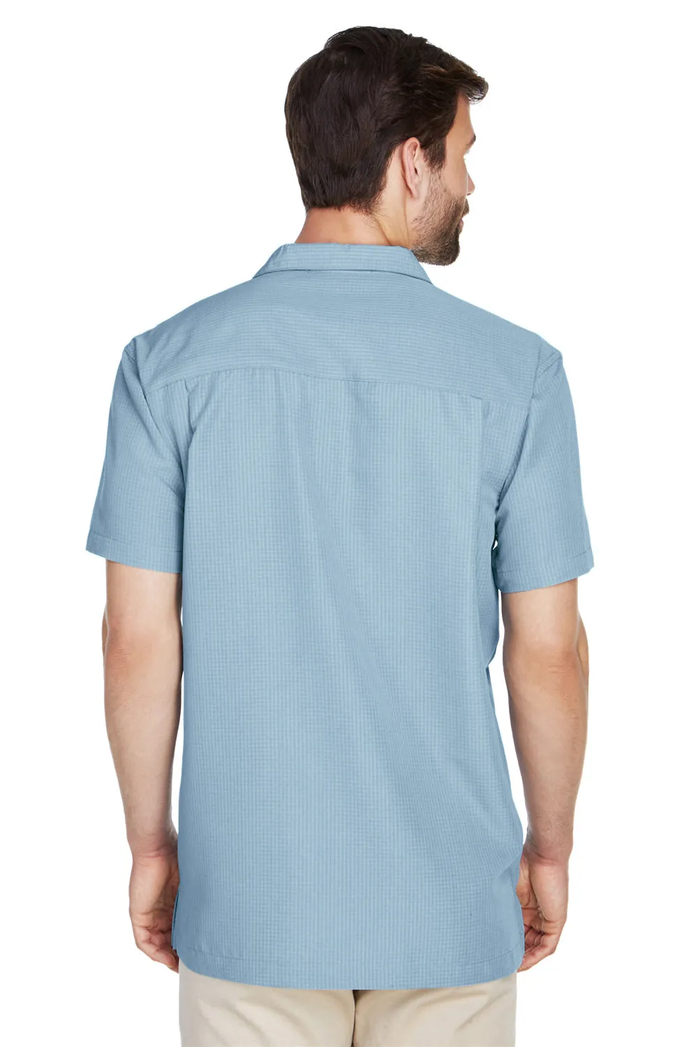 Harriton Mens Barbados Wrinkle Resistant Short Sleeve Button Down Camp Shirt w/ Pocket - Cloud Blue