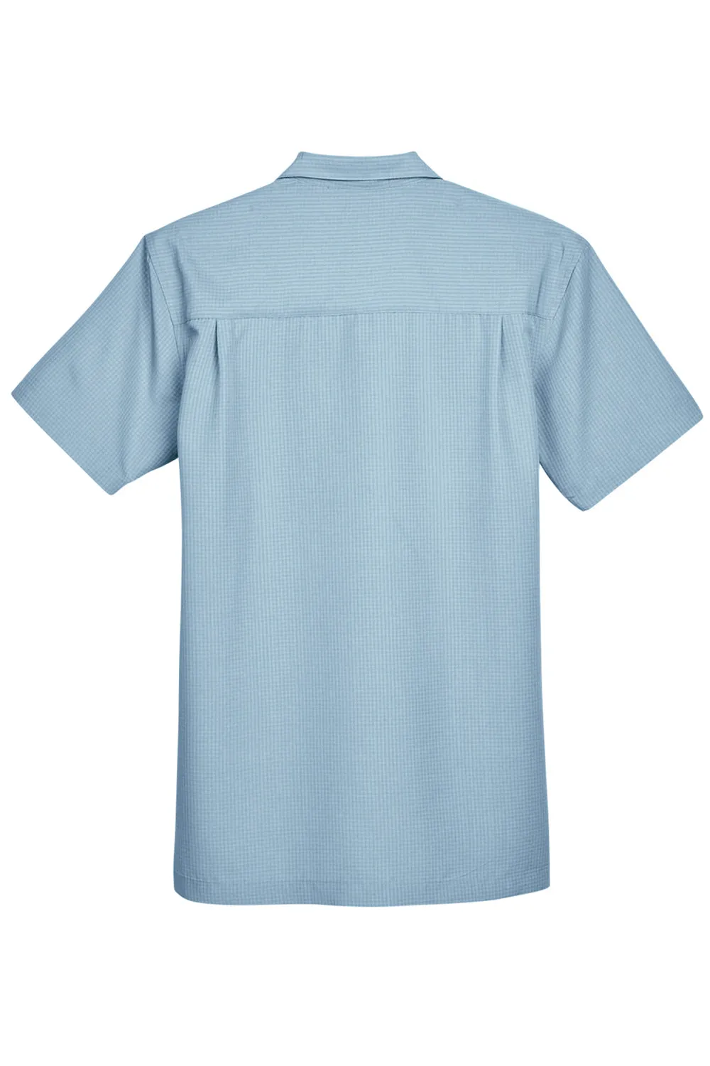 Harriton Mens Barbados Wrinkle Resistant Short Sleeve Button Down Camp Shirt w/ Pocket - Cloud Blue
