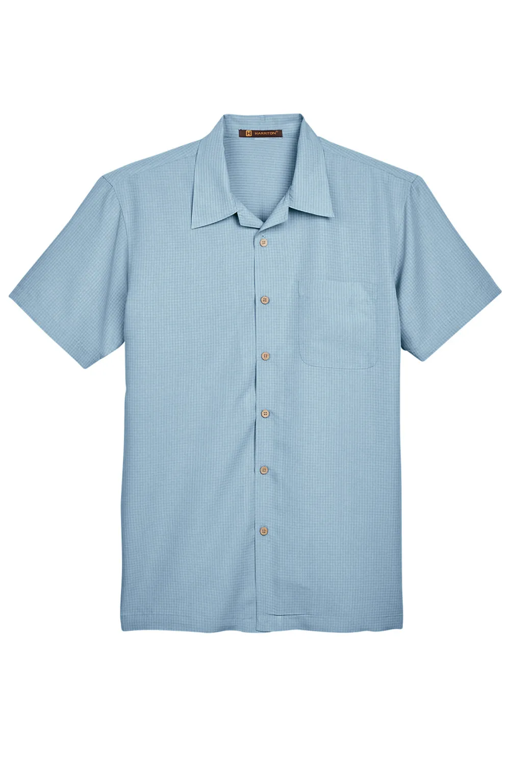 Harriton Mens Barbados Wrinkle Resistant Short Sleeve Button Down Camp Shirt w/ Pocket - Cloud Blue