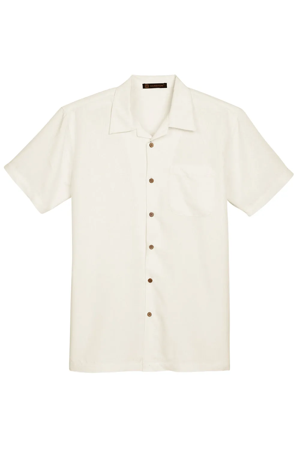 Harriton Mens Barbados Wrinkle Resistant Short Sleeve Button Down Camp Shirt w/ Pocket - Cream