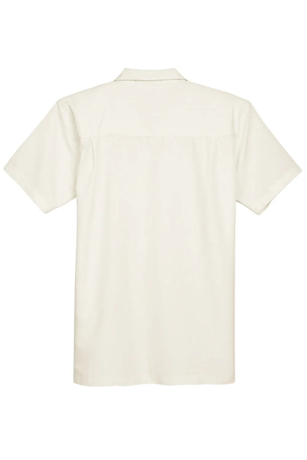 Harriton Mens Barbados Wrinkle Resistant Short Sleeve Button Down Camp Shirt w/ Pocket - Cream