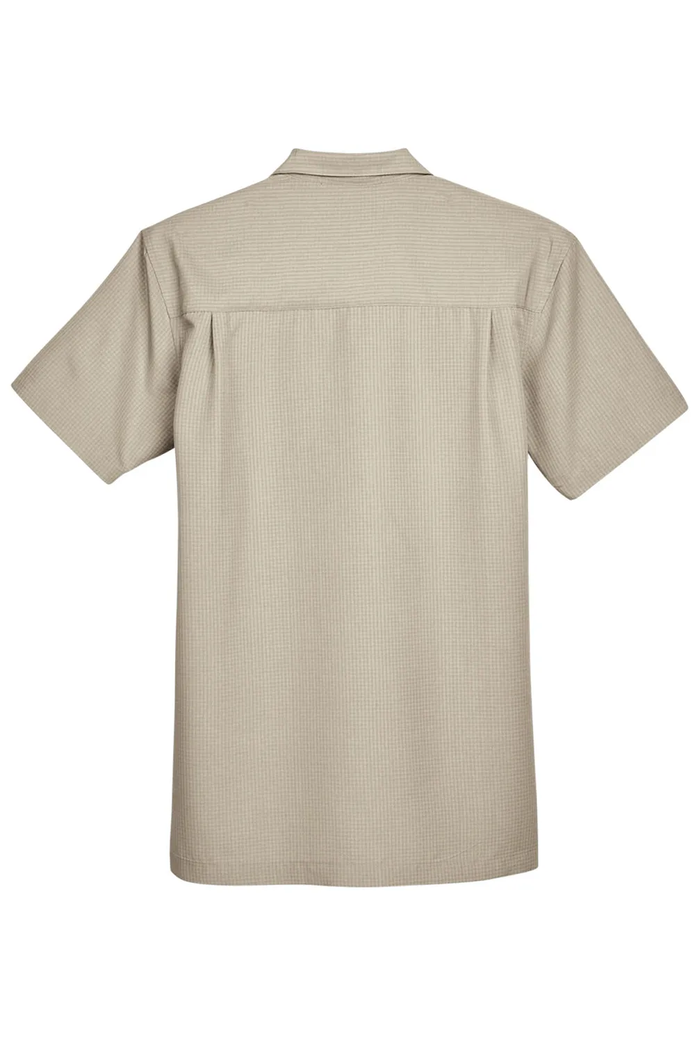Harriton Mens Barbados Wrinkle Resistant Short Sleeve Button Down Camp Shirt w/ Pocket - Khaki