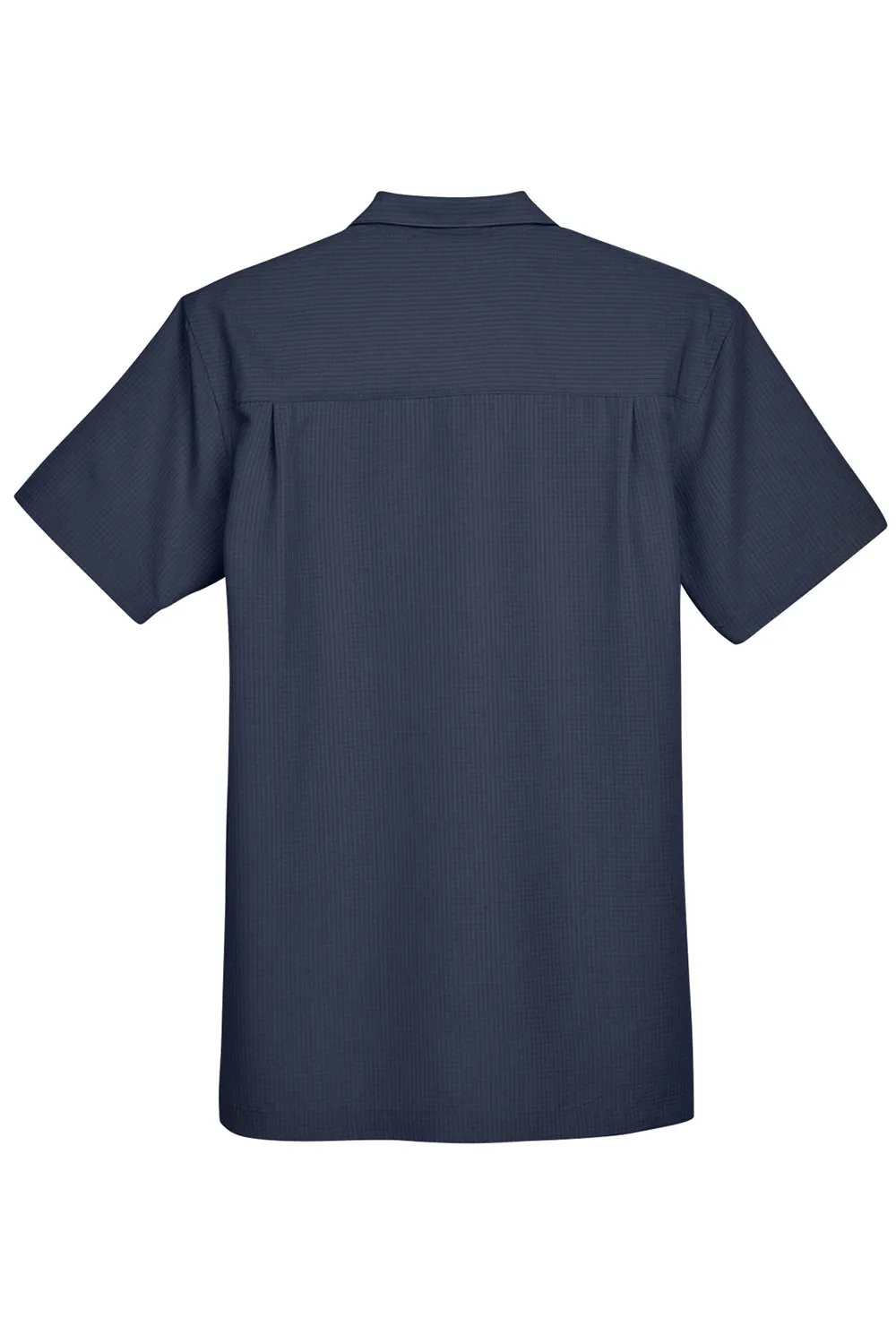 Harriton Mens Barbados Wrinkle Resistant Short Sleeve Button Down Camp Shirt w/ Pocket - Navy Blue