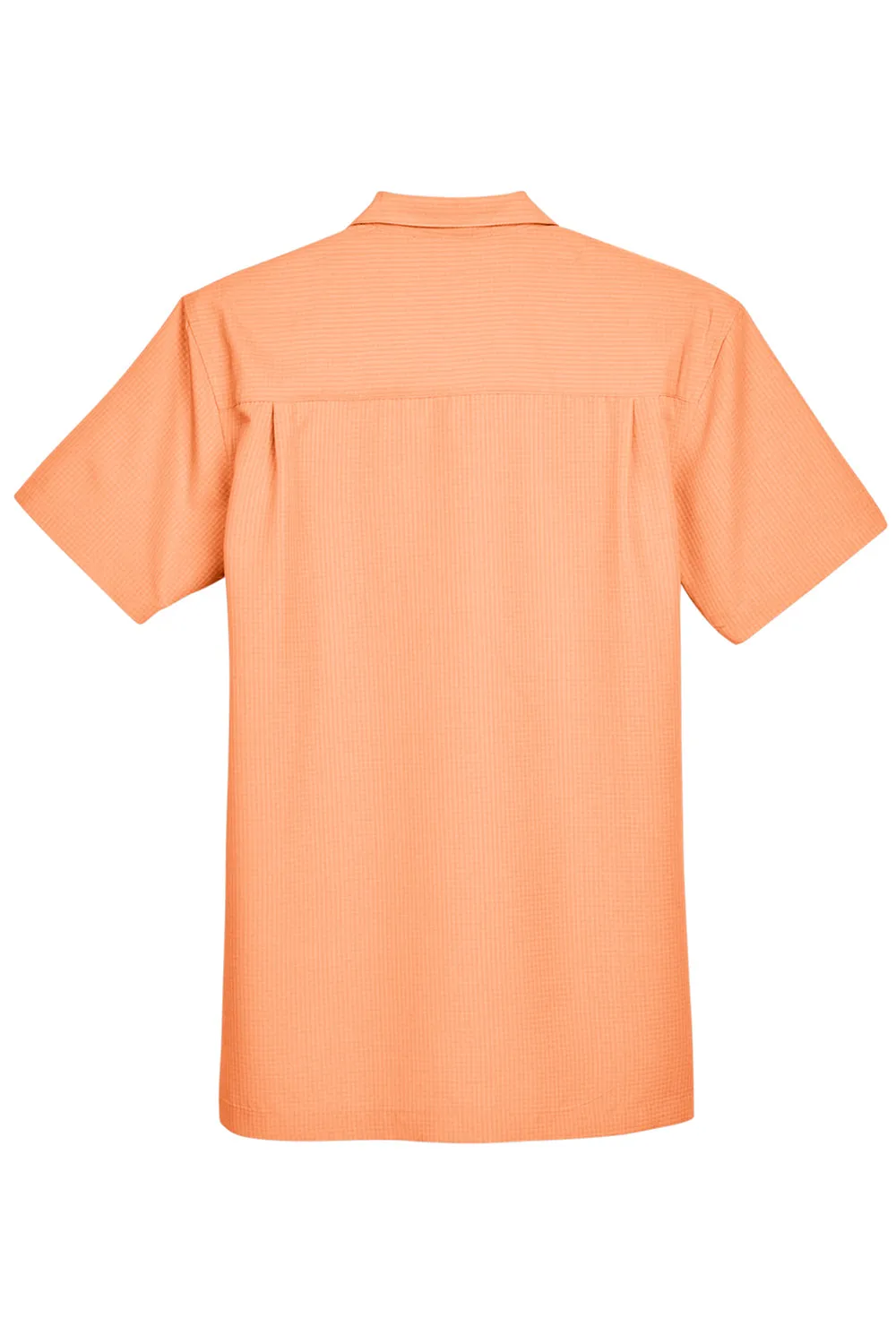 Harriton Mens Barbados Wrinkle Resistant Short Sleeve Button Down Camp Shirt w/ Pocket - Nectarine Orange