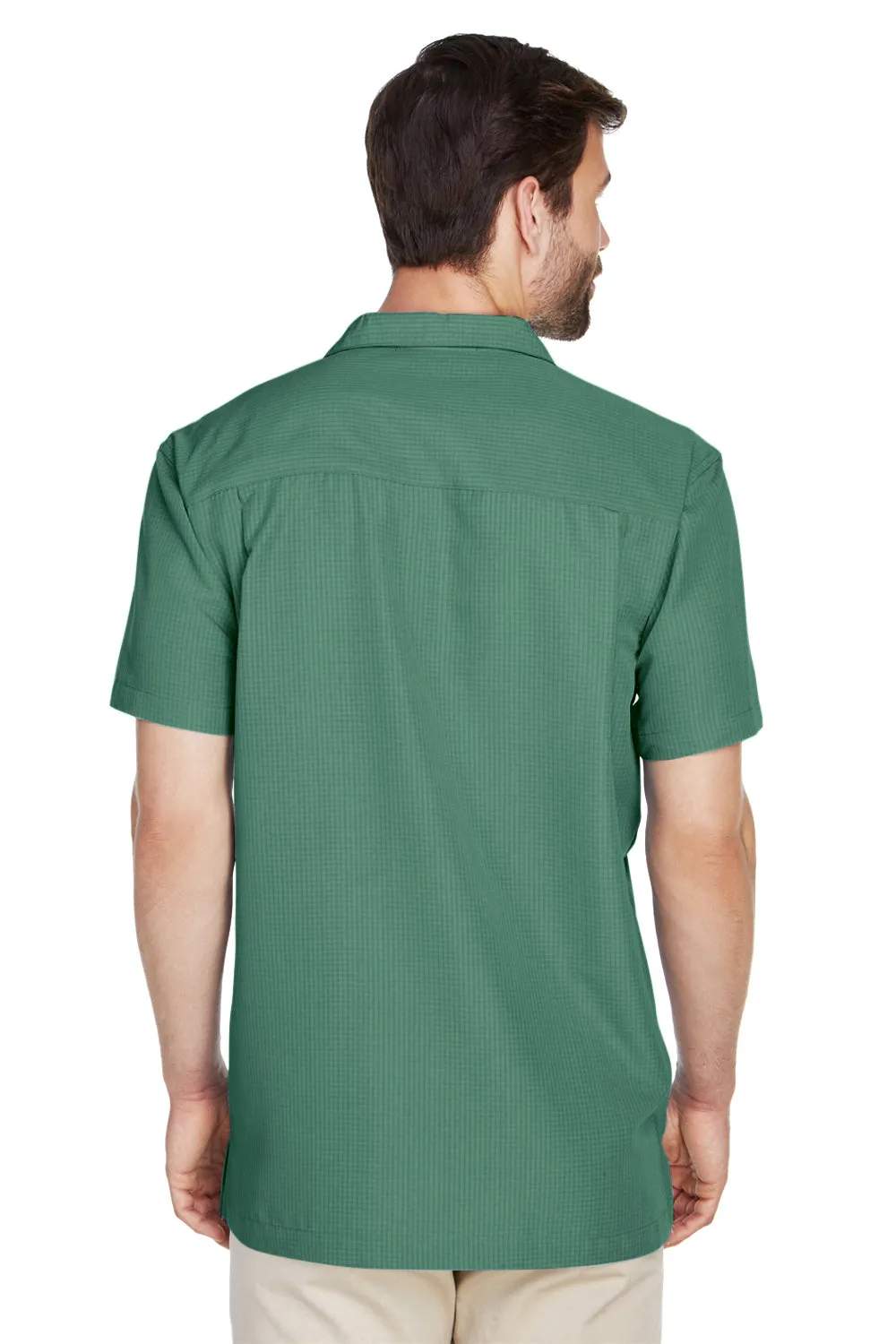Harriton Mens Barbados Wrinkle Resistant Short Sleeve Button Down Camp Shirt w/ Pocket - Palm Green