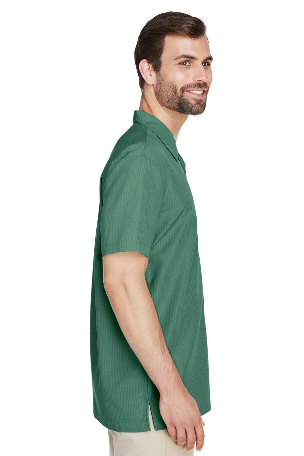 Harriton Mens Barbados Wrinkle Resistant Short Sleeve Button Down Camp Shirt w/ Pocket - Palm Green