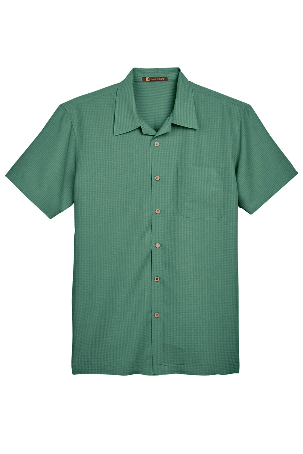 Harriton Mens Barbados Wrinkle Resistant Short Sleeve Button Down Camp Shirt w/ Pocket - Palm Green