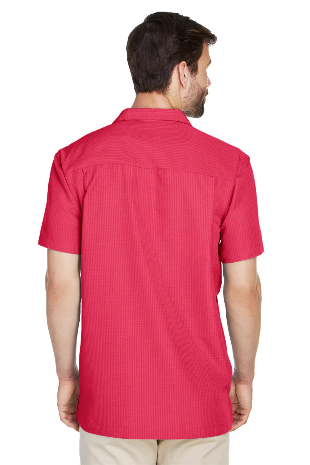 Harriton Mens Barbados Wrinkle Resistant Short Sleeve Button Down Camp Shirt w/ Pocket - Parrot Red