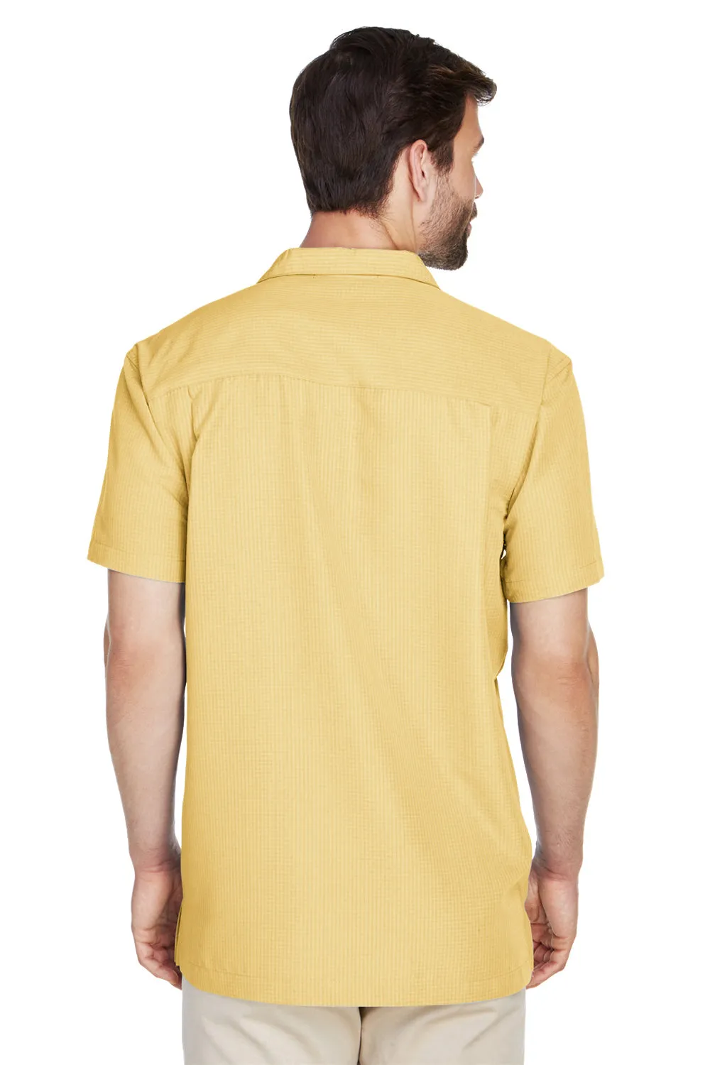 Harriton Mens Barbados Wrinkle Resistant Short Sleeve Button Down Camp Shirt w/ Pocket - Pineapple Yellow