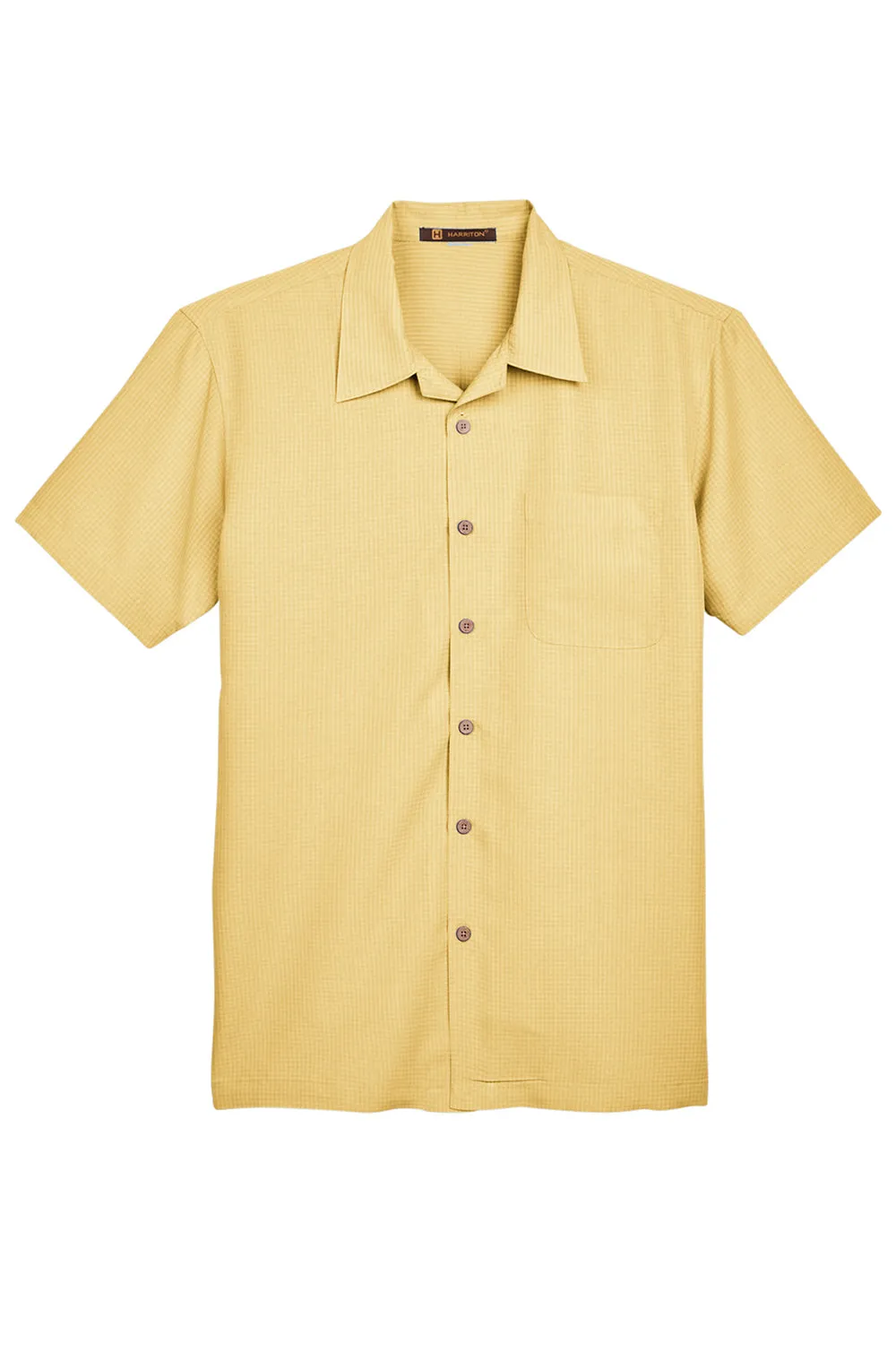 Harriton Mens Barbados Wrinkle Resistant Short Sleeve Button Down Camp Shirt w/ Pocket - Pineapple Yellow