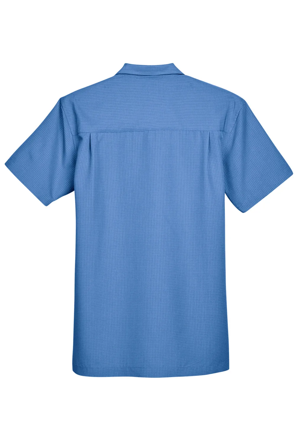 Harriton Mens Barbados Wrinkle Resistant Short Sleeve Button Down Camp Shirt w/ Pocket - Pool Blue