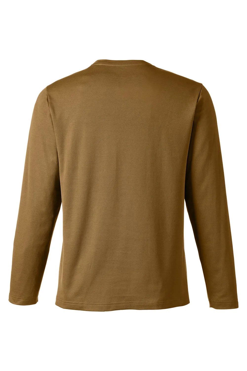 Harriton Mens Charge Moisture Wicking Long Sleeve Crewneck T-Shirt w/ Pocket - Coyote Brown