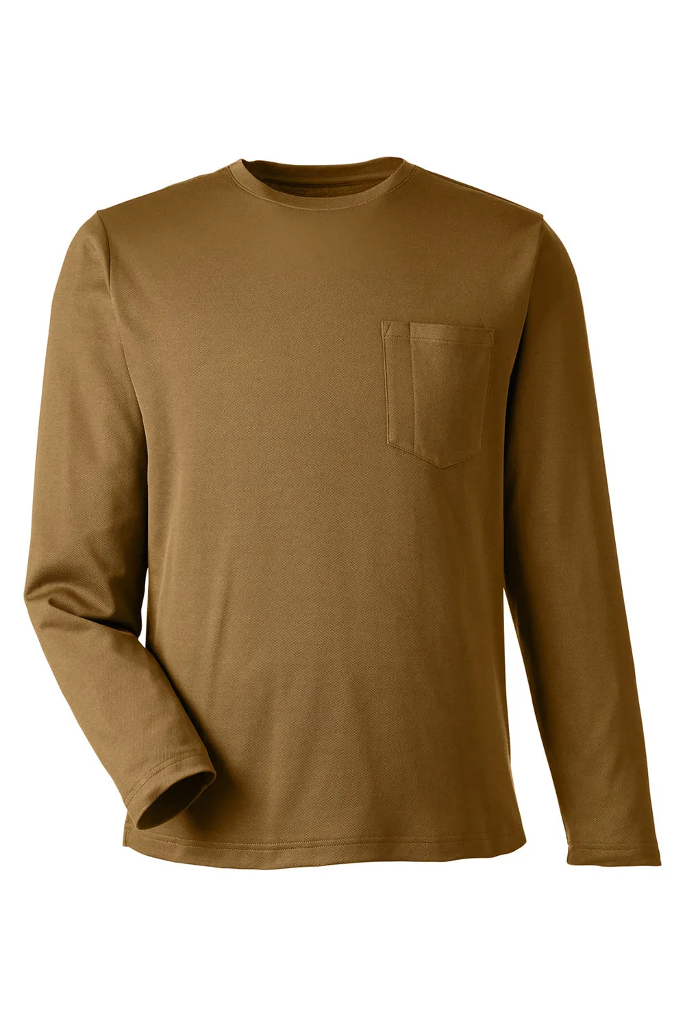 Harriton Mens Charge Moisture Wicking Long Sleeve Crewneck T-Shirt w/ Pocket - Coyote Brown