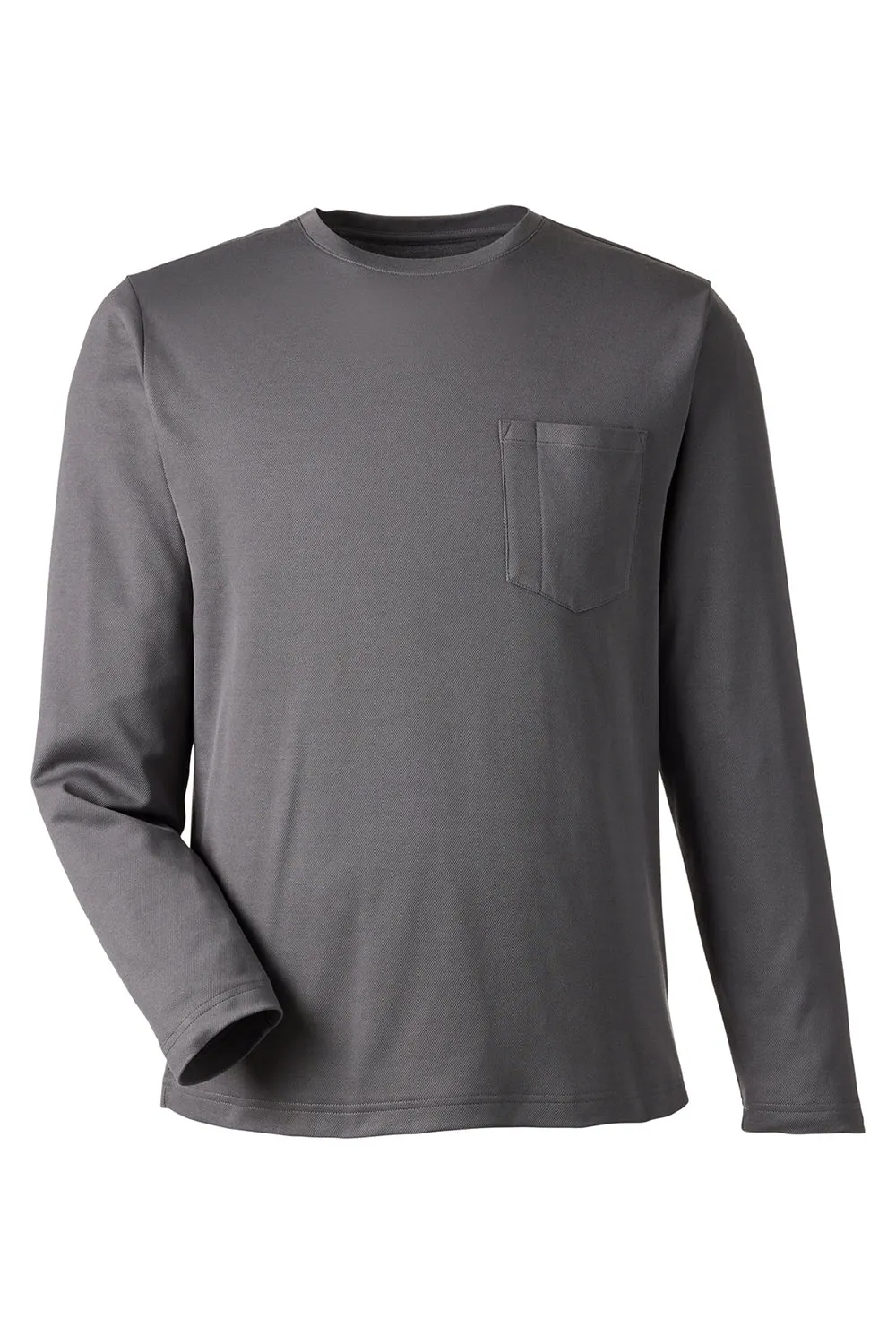 Harriton Mens Charge Moisture Wicking Long Sleeve Crewneck T-Shirt w/ Pocket - Dark Charcoal Grey