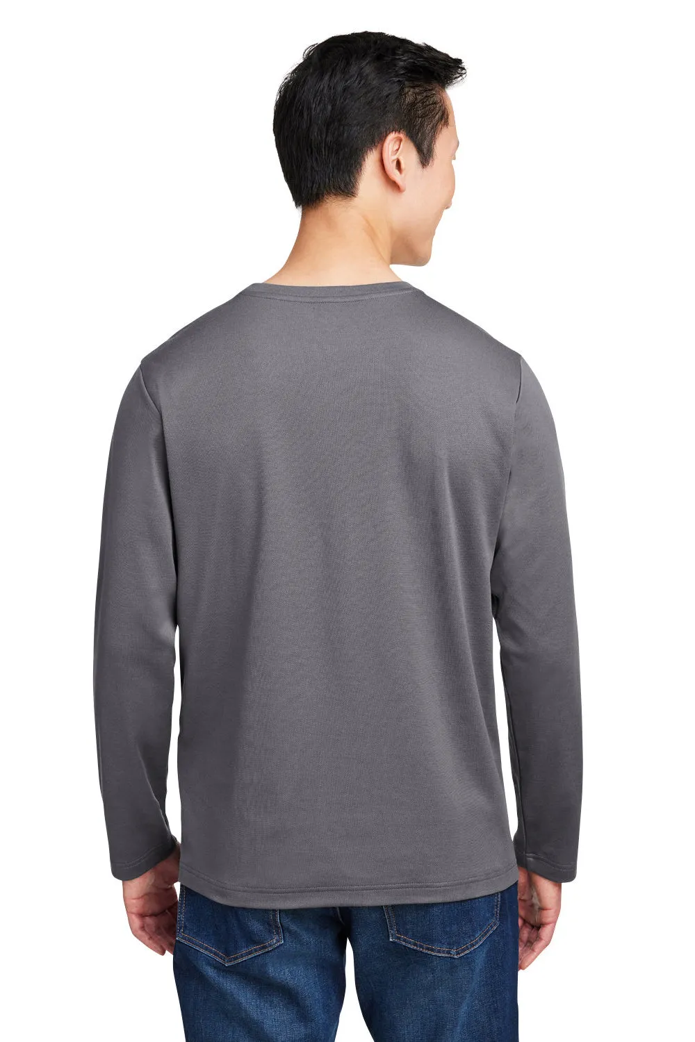 Harriton Mens Charge Moisture Wicking Long Sleeve Crewneck T-Shirt w/ Pocket - Dark Charcoal Grey
