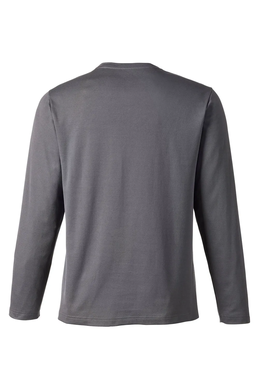Harriton Mens Charge Moisture Wicking Long Sleeve Crewneck T-Shirt w/ Pocket - Dark Charcoal Grey