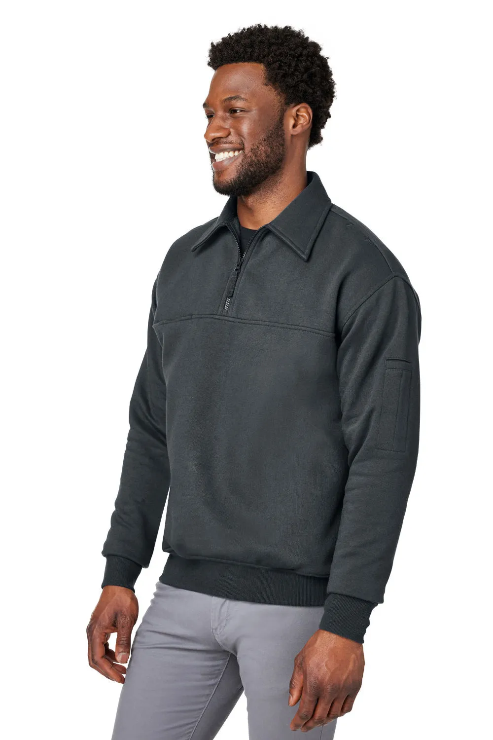 Harriton Mens Climabloc Water Resistant 1/4 Zip Sweatshirt w/ Pocket - Dark Charcoal Grey