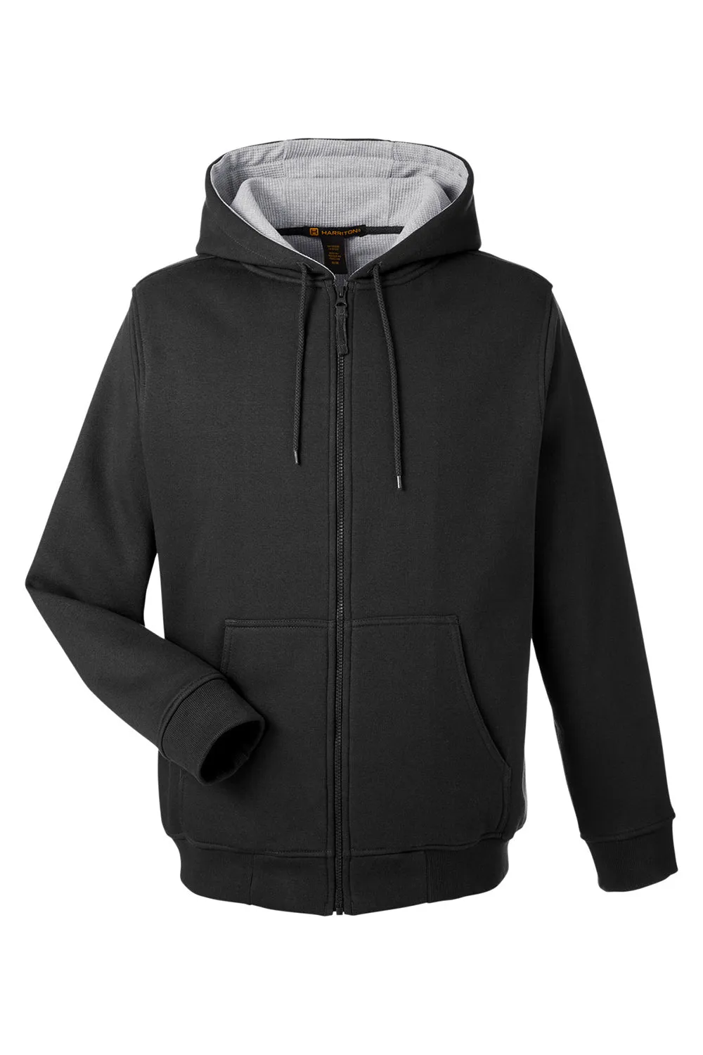 Harriton Mens Climabloc Water Resistant Full Zip Hooded Sweatshirt Hoodie w/ Pockets - Black