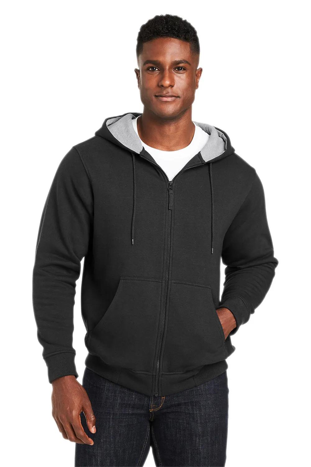 Harriton Mens Climabloc Water Resistant Full Zip Hooded Sweatshirt Hoodie w/ Pockets - Black
