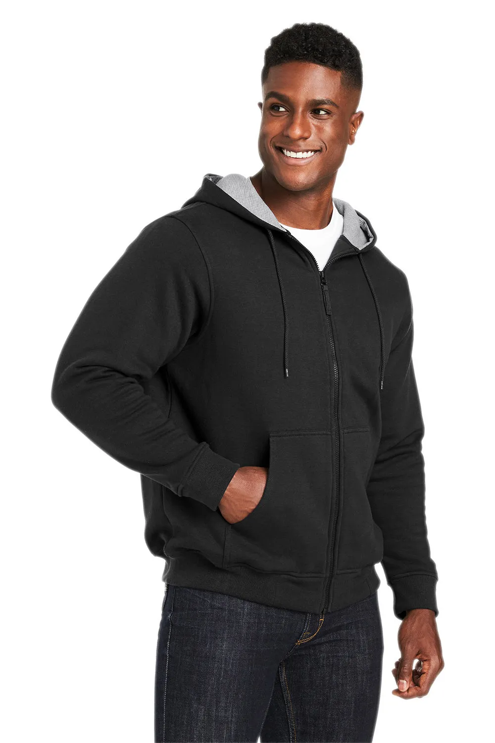 Harriton Mens Climabloc Water Resistant Full Zip Hooded Sweatshirt Hoodie w/ Pockets - Black