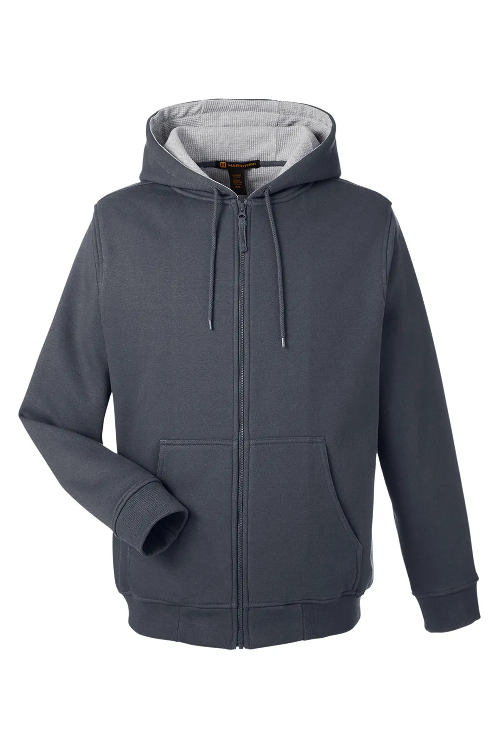 Harriton Mens Climabloc Water Resistant Full Zip Hooded Sweatshirt Hoodie w/ Pockets - Dark Charcoal Grey