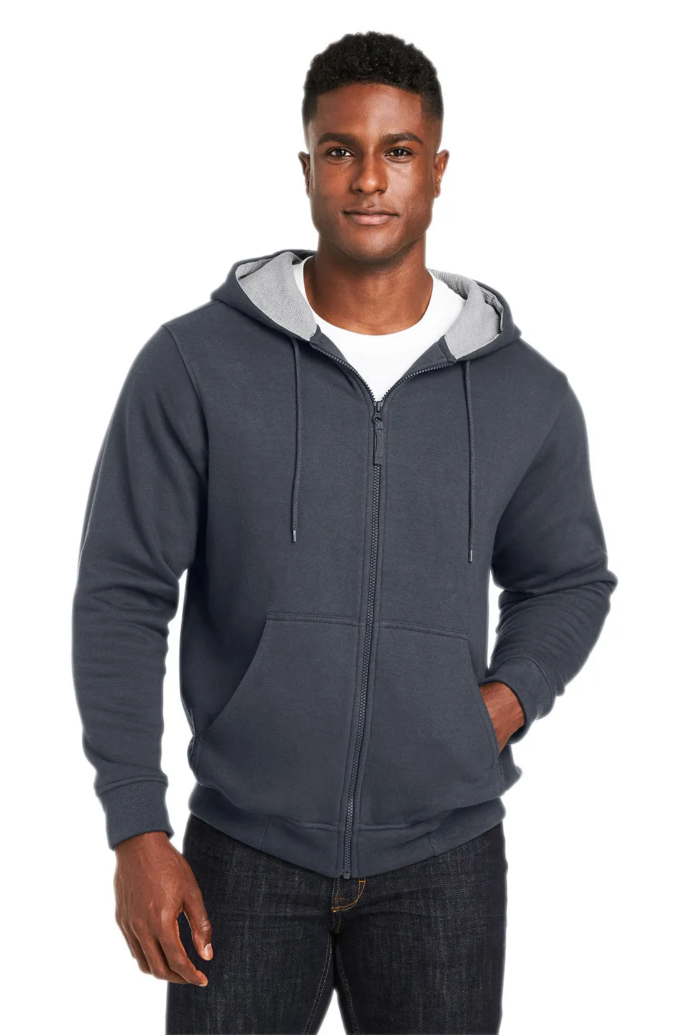 Harriton Mens Climabloc Water Resistant Full Zip Hooded Sweatshirt Hoodie w/ Pockets - Dark Charcoal Grey
