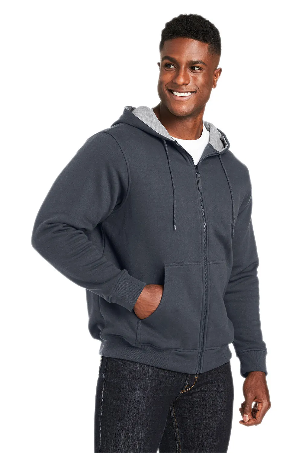 Harriton Mens Climabloc Water Resistant Full Zip Hooded Sweatshirt Hoodie w/ Pockets - Dark Charcoal Grey