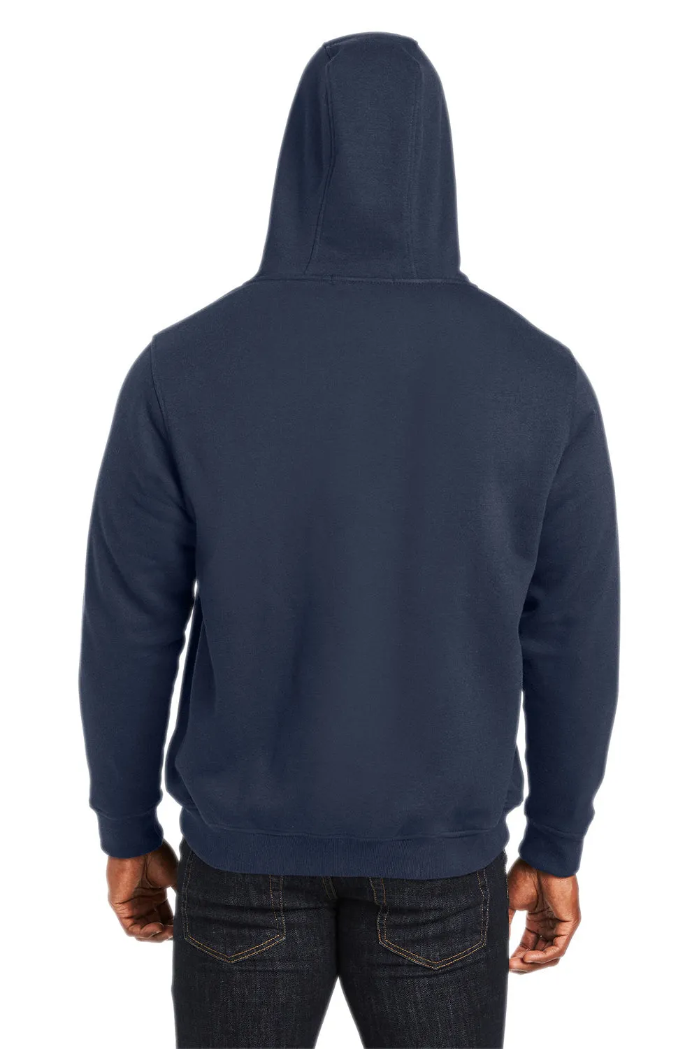 Harriton Mens Climabloc Water Resistant Full Zip Hooded Sweatshirt Hoodie w/ Pockets - Dark Navy Blue