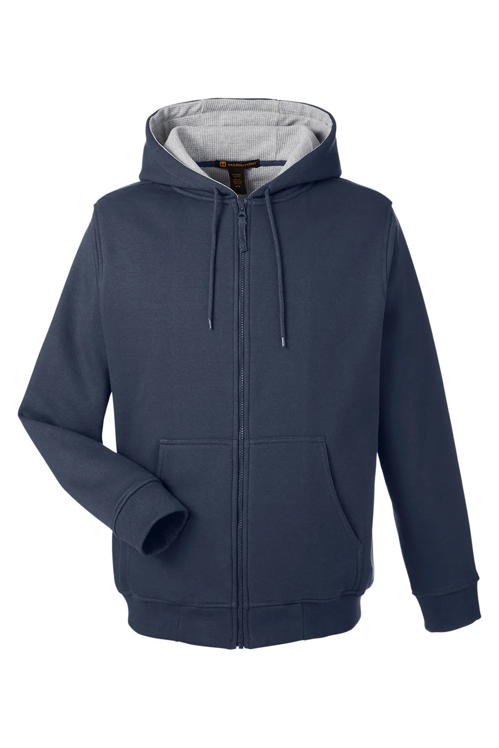 Harriton Mens Climabloc Water Resistant Full Zip Hooded Sweatshirt Hoodie w/ Pockets - Dark Navy Blue