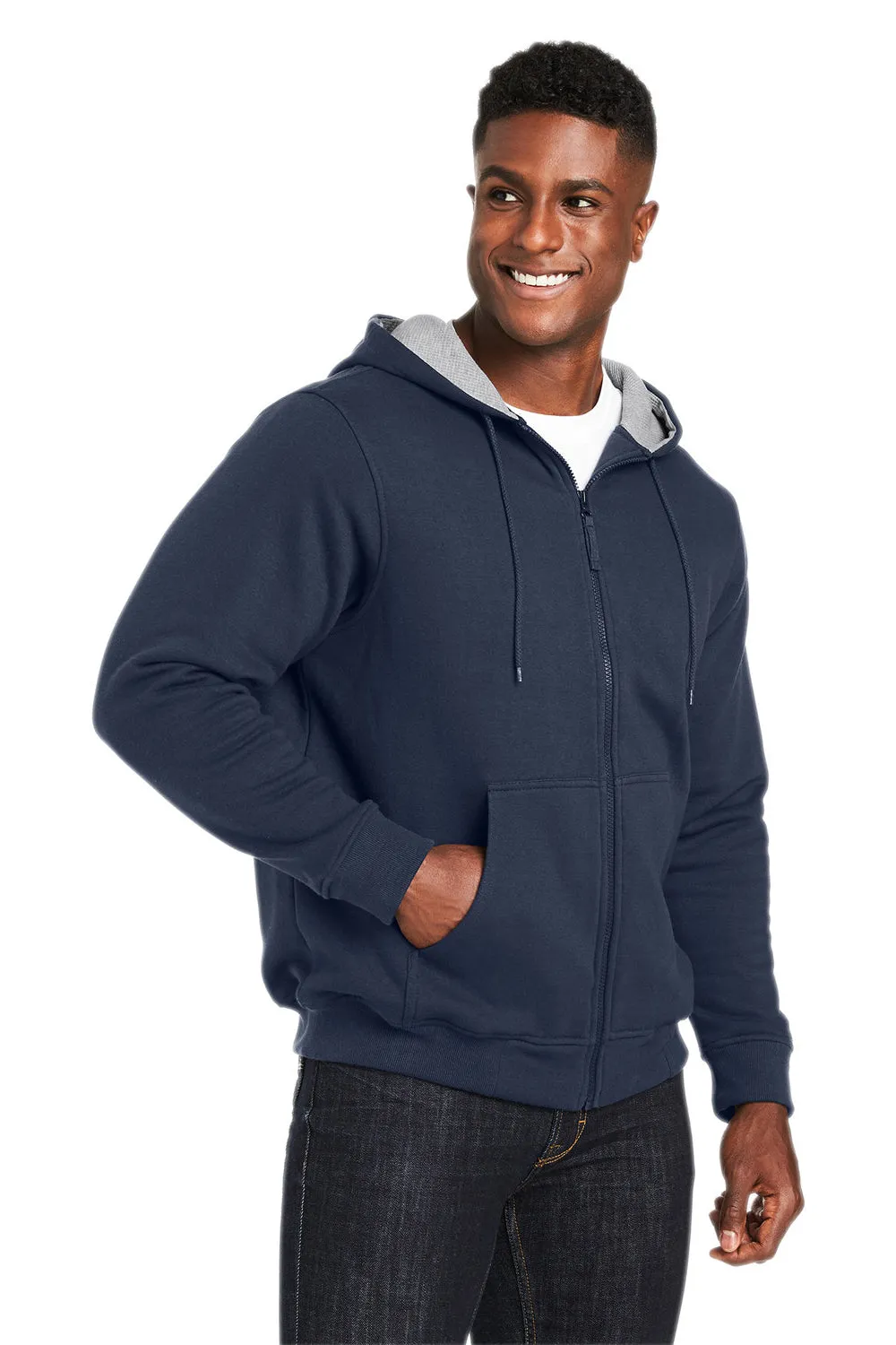 Harriton Mens Climabloc Water Resistant Full Zip Hooded Sweatshirt Hoodie w/ Pockets - Dark Navy Blue