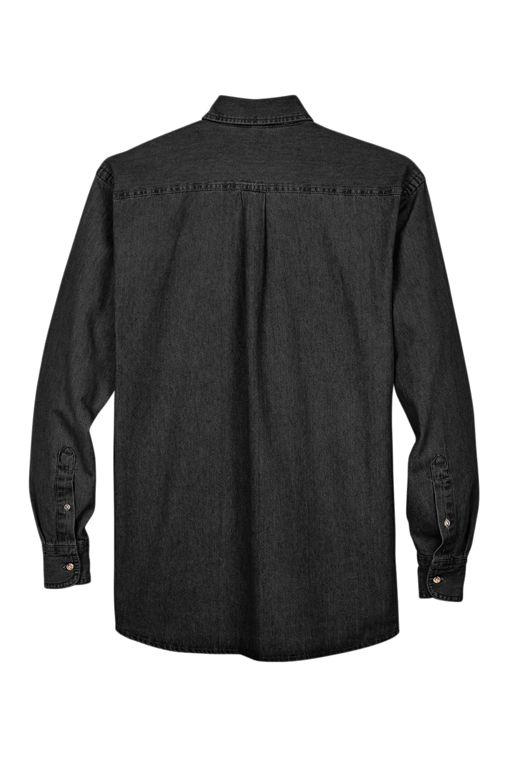 Harriton Mens Denim Long Sleeve Button Down Shirt w/ Pocket - Washed Black